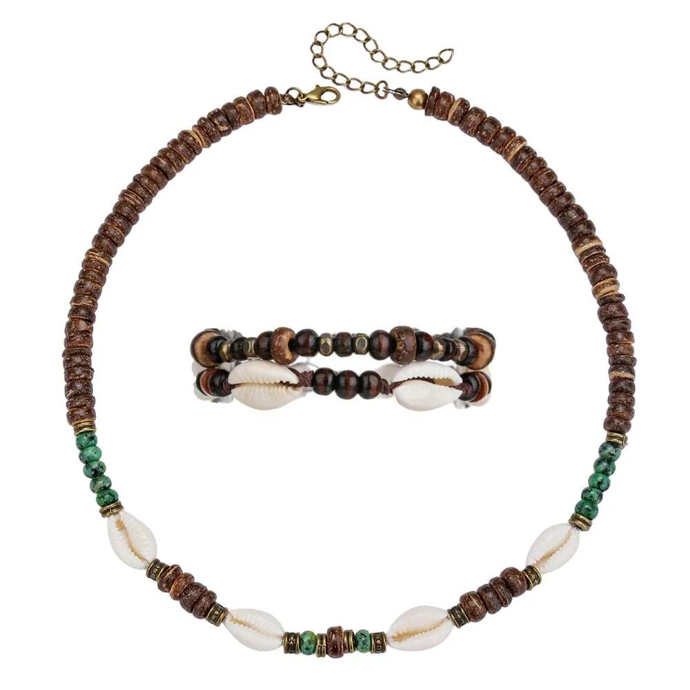 NADEEM Summer Vacation Coconut Shell Beads Necklace Bracelet for Men Bohoemian Sufer Necklace Father Jewelry Set Gift Wholesale