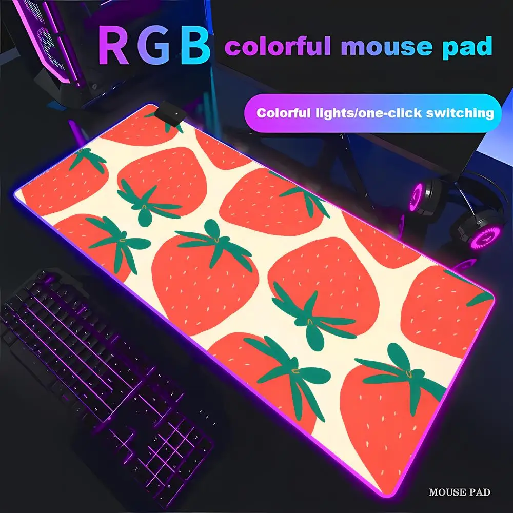 

HYBXAXC Strawberry Mouse Pad Cute Kawaii Fruit Pattern Office RGB Gaming HD Gamer LED Light XXL PC Computer pad Non-slip Decor