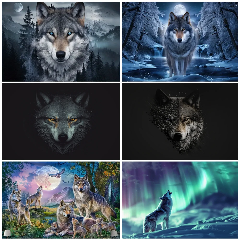 

Black Fantasy Wolf Tapestry Wall Hanging Art Animal Pictures Backdrop Room Decoration Modern Minimalist Photography Background