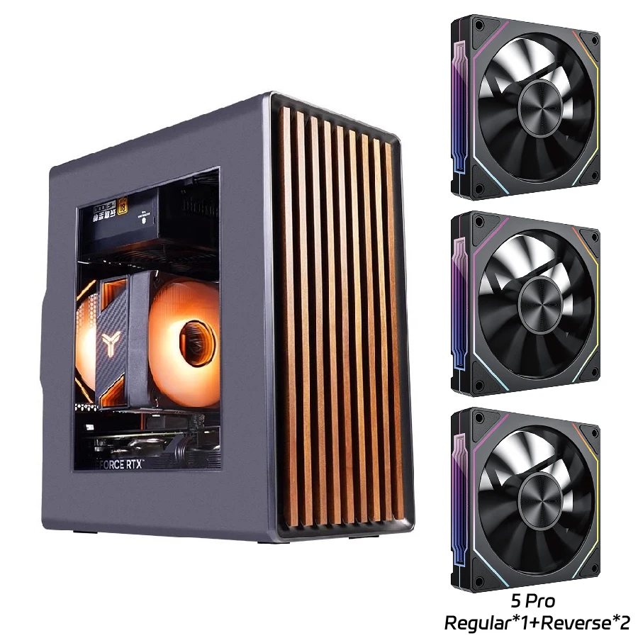 WJCOOLMAN Craftsman 3 MTAX/ITX pc-behuizing, glazen transparant paneel met houten strips, kasten voor gamers, desktop, zakelijke computerbehuizing