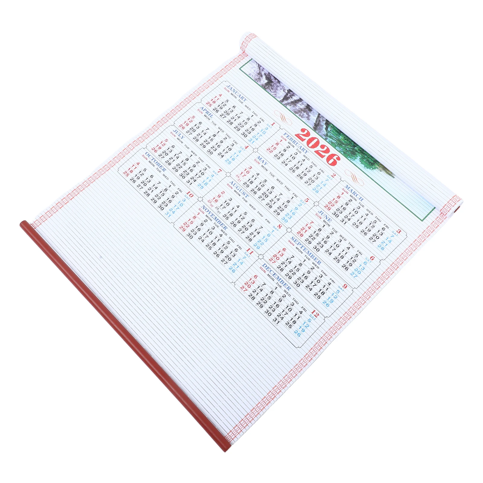 

2026 Horse Year Calendar Faux Rattan Hanging Scroll Traditional Chinese Lunar Wall Calendar for Office Living Room Decoration