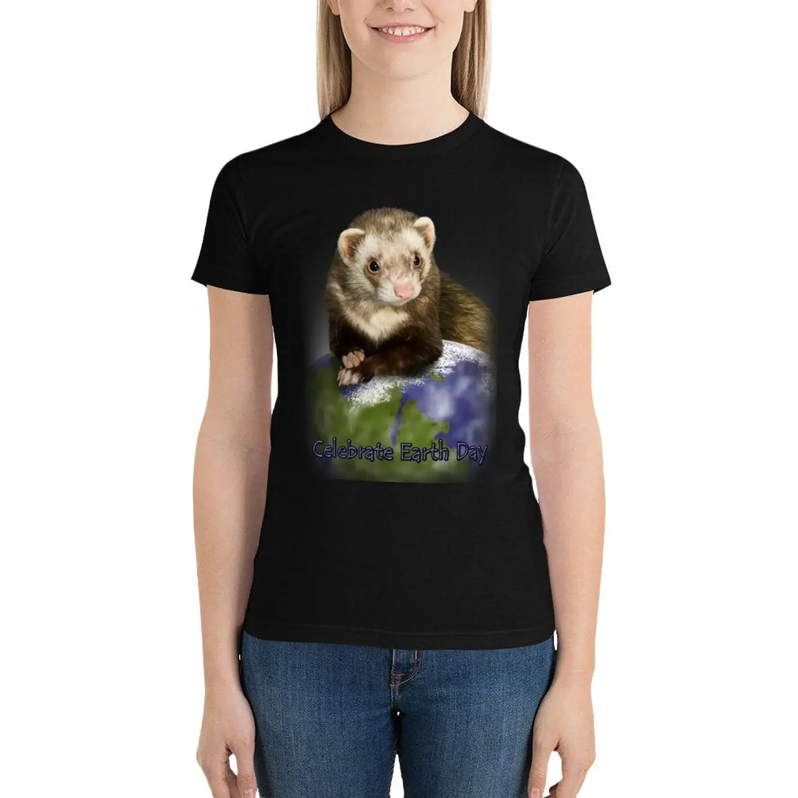 Celebrate Earth Day Ferret T-Shirt anime clothes female Women t shirt