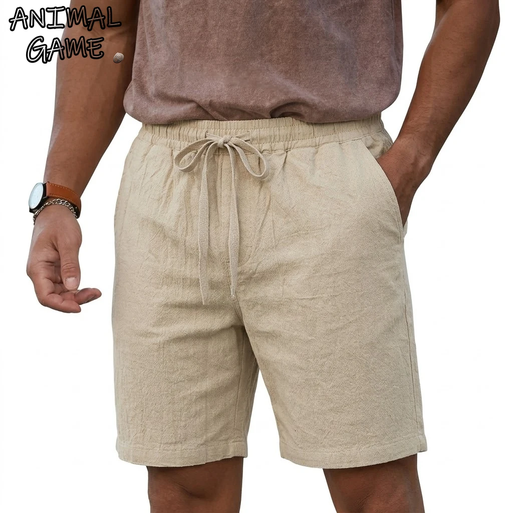 Summer Men's Linen Cotton Shorts Beach Lightweight Casual Pants for Men Outdoor Hawaiian Baggy Pants Sport Drawstring Trousers