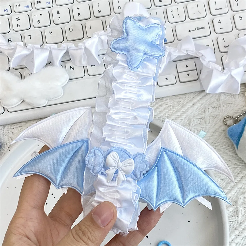 1Pc INS Cute Blue Devil Wings Lace Ribbon Bow Utility Knife Kawaii Subculture Girl Art Craft Cutter Envelope Express Box Opener