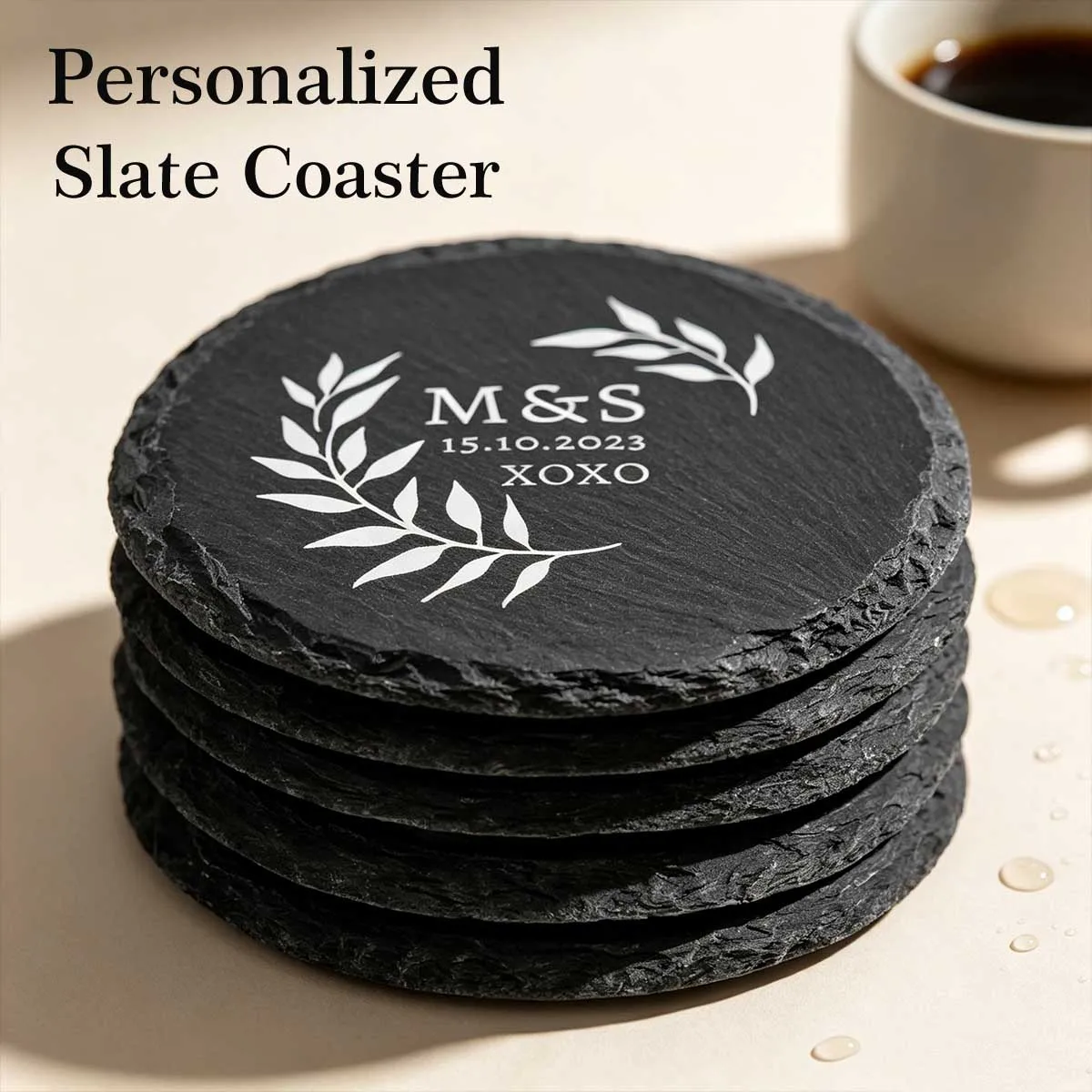 Custom Name Slate Coasters, The Perfect Gift for Friends, Couples, and Family Engraved Drink Holders for Birthday, Christmas