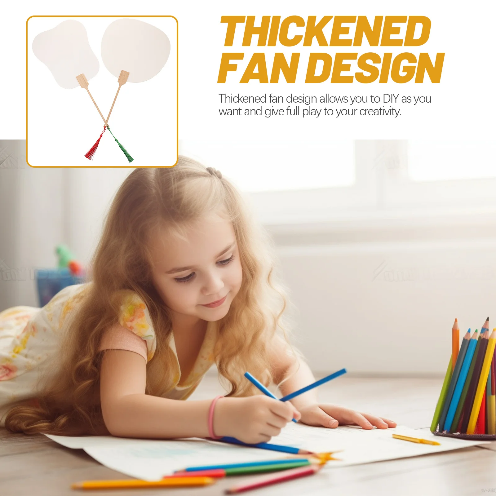 

2Pcs DIY Painting Hand Fans Blank Chinese Art Double Sided Paper Fan Thickened Fan for Kids Creative Drawing Kids Graffiti Fans