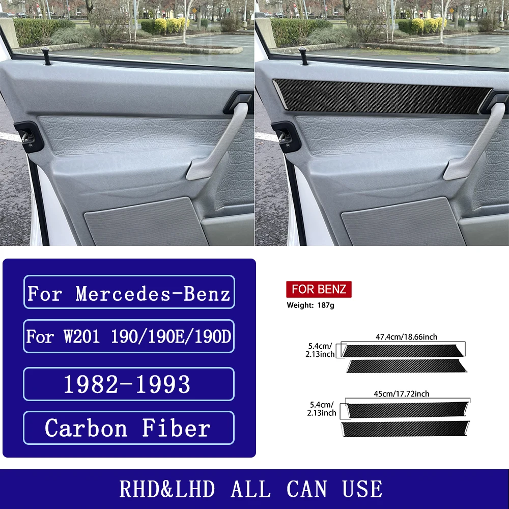 For Mercedes-Benz W201 190/190E 1982-1993 Carbon Fiber Door Panel Trim strip Car Accessories Interior Decorative Stickers