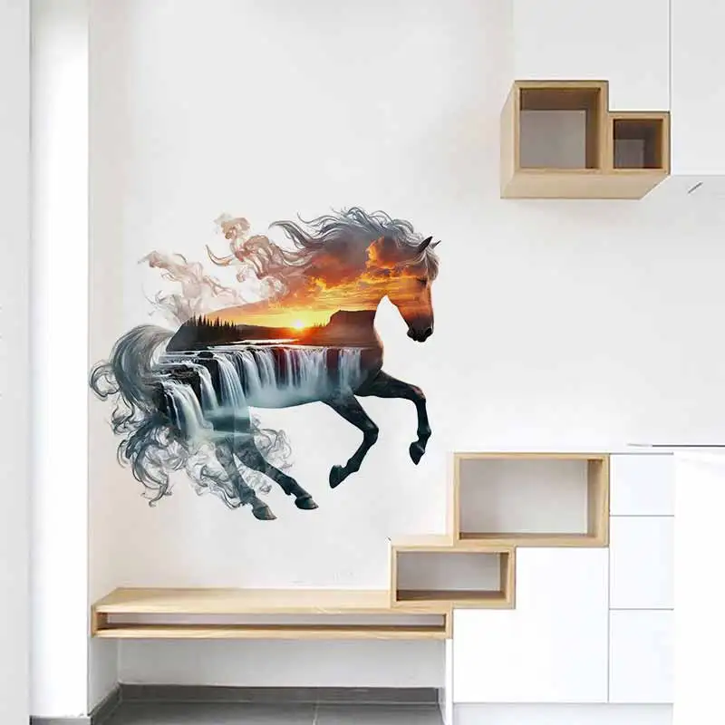 Majestic Horse Nature Stickers Landscape Art for Living Room Study Door Window Background Decoration AA377