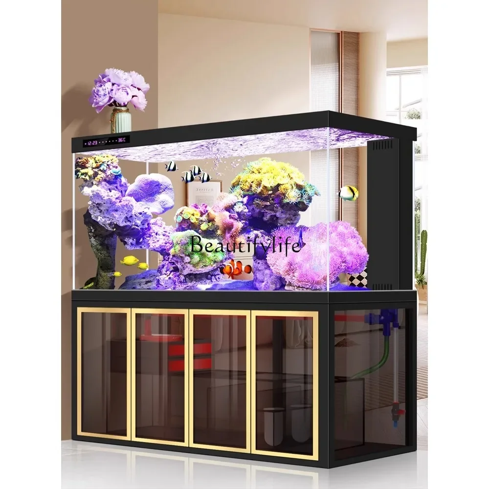 Dragon Fish Tank Living Room Large Change Water Super White Full Glass Bottom Filter Partition Light Luxury Industrial Style