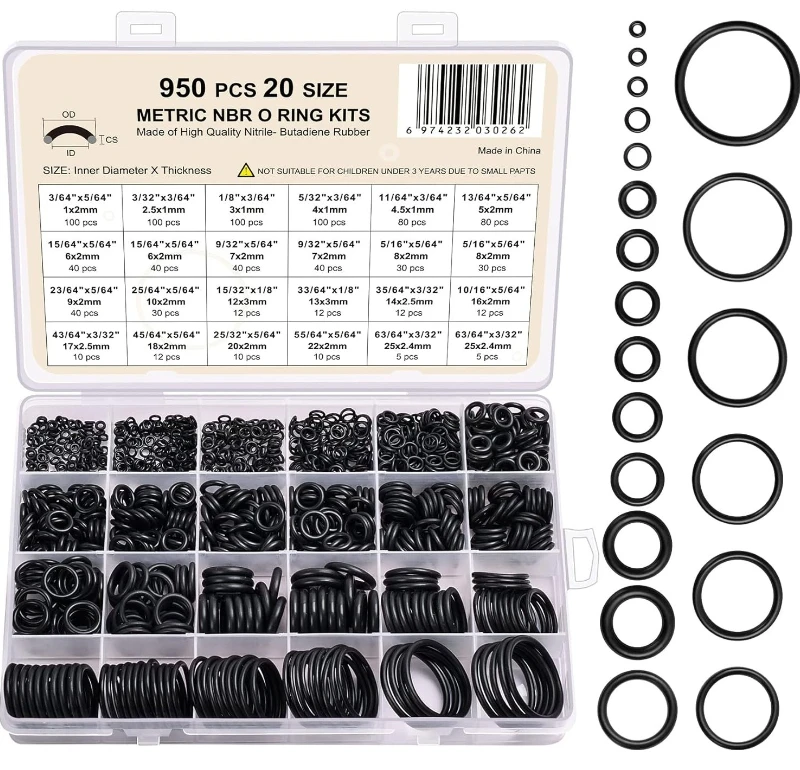950pcs O Ring Rubber NBR Nitrile O-Ring Corrosion Oil Heat Resistant Sealing Washer Plumbing Seal Gasket Set for Car Faucet