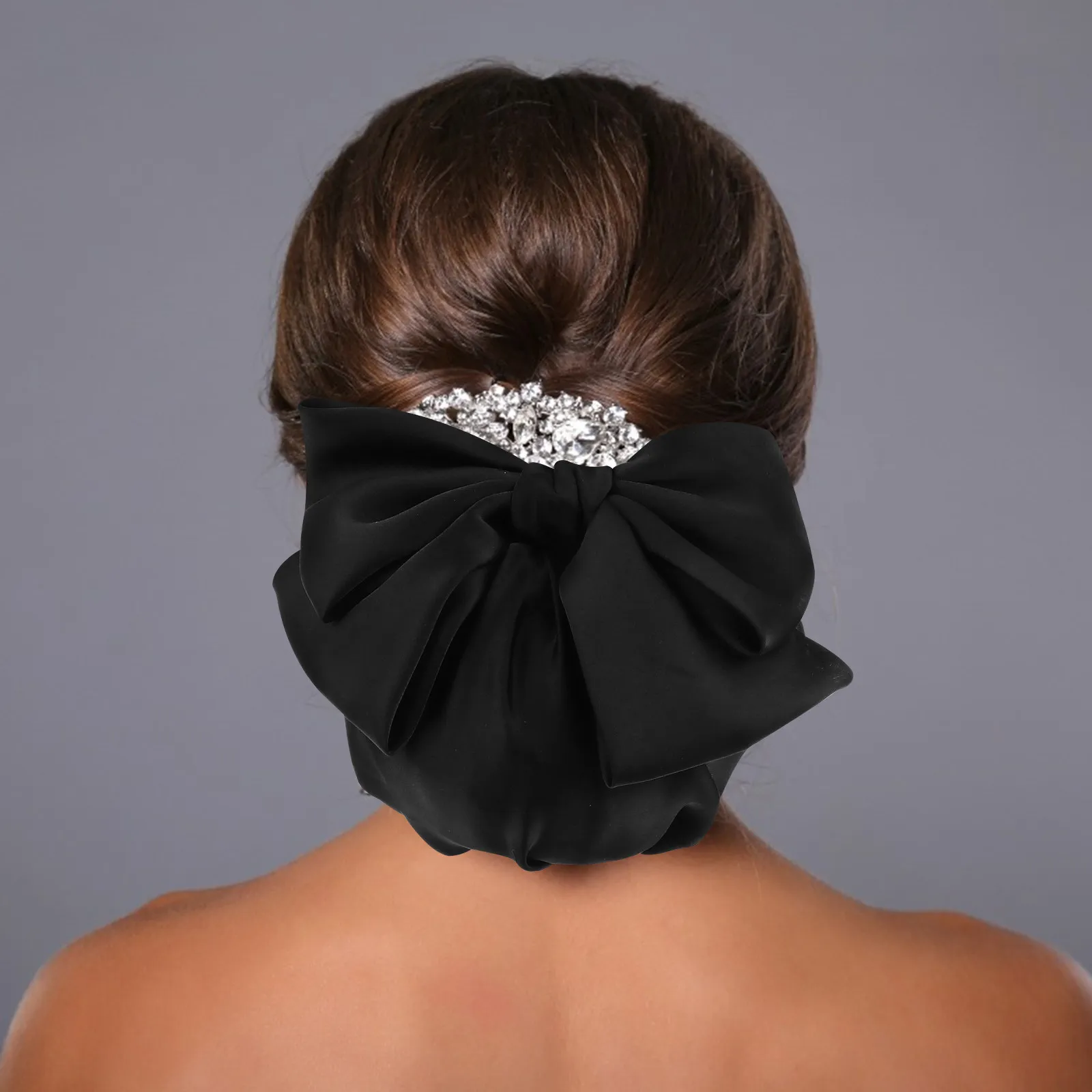 Large Bow Hairnet Barrette for Women – Elegant Bun Cover Hair Clip, Stylish Bow Headdress for Uniforms & Formal Wear
