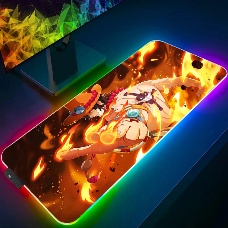 RGB Mouse Pad one Piece Portgas·D·Ace gamer Large LED Keyboard NonSlip Rubber Computer Carpet Desk Mat Gamer Backlight MousePad