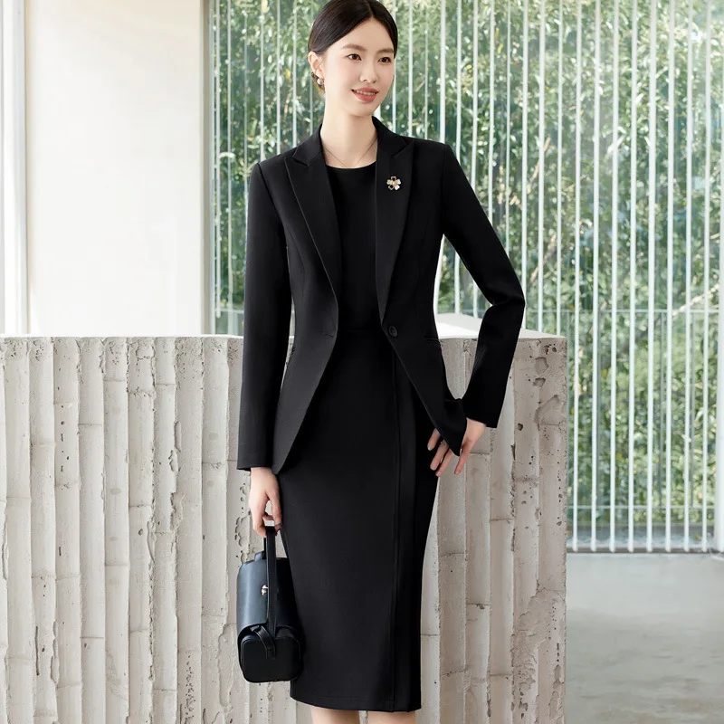 طقم فستان بدلة نسائي ملابس رسمية احترافية لربيع وخريف 2025New أنيقة بقصة ضيقة سترة صغيرة راقية