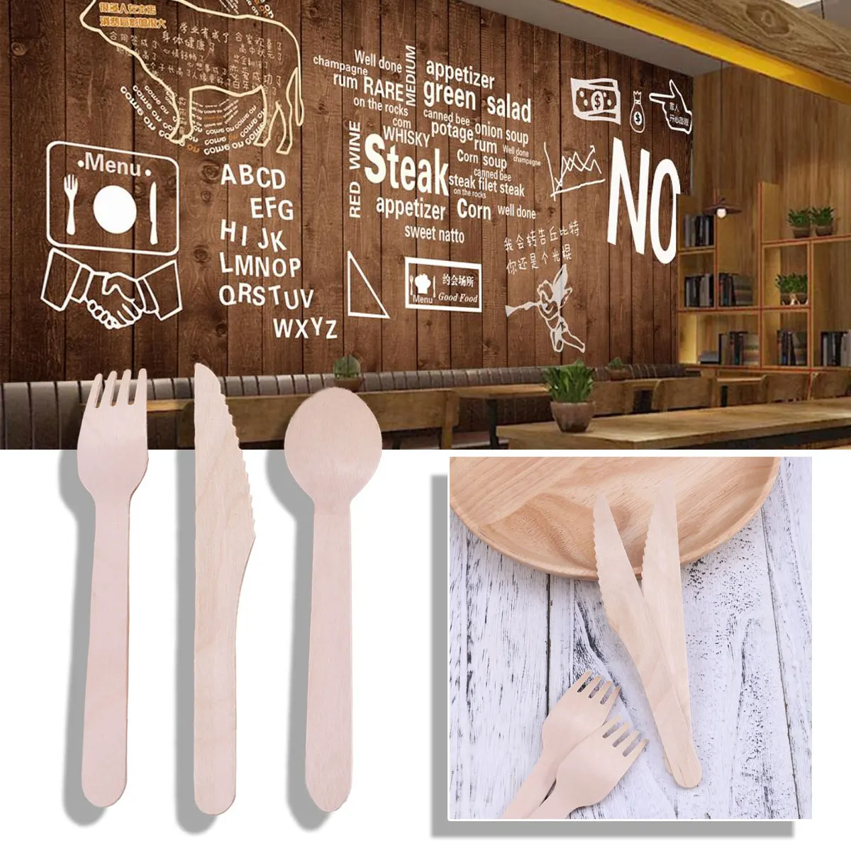 

150pcs Wooden Forks Spoons Cutters Set Disposable Wood Cutlery Utensils Tableware for Dinner Barbecue (50pcs Spoons 50pcs Forks