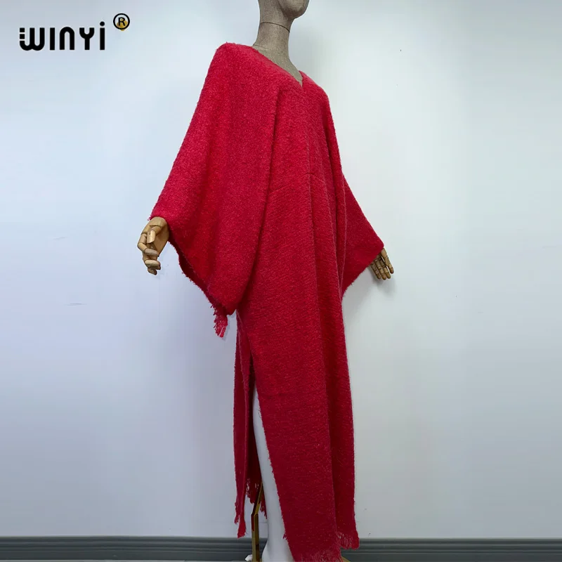 WINYI Autumn Winter monocolour Comfort Warm Thick Women Sweater Dress elegant Knitted Casual Dress Loose Lady Warm Dresses