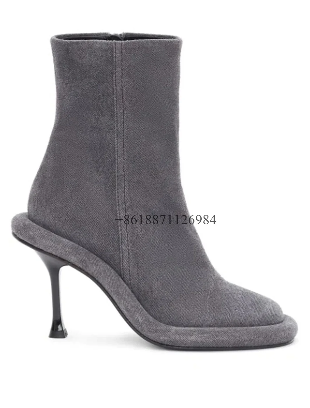 Ankle Soild Round Toe Women Thick Bottom Boots Stiletto High Heels Side Zipper Design Large Size Fashion Show Shoes