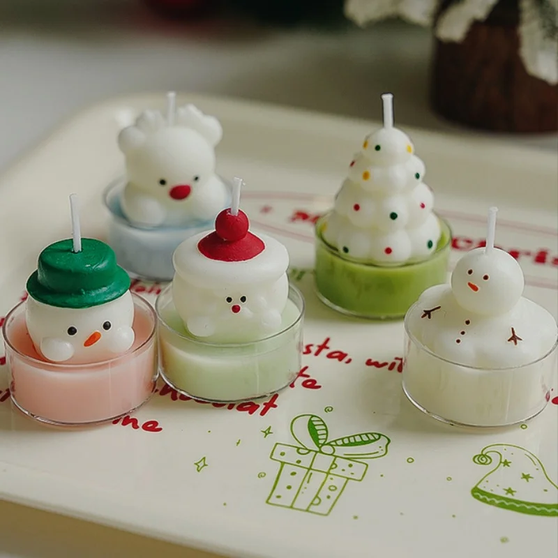Christmas Tree Tea Candle Snowman Santa Claus Shape Flame Aromatherapy Candle Holiday Party Decorative Candles Photo Props