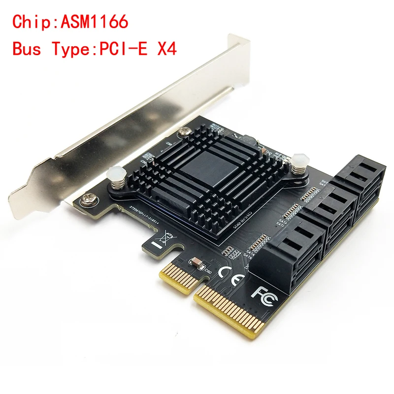 

NEW 6 Ports SATA 3.0 6Gbps PCI-Express Expansion Card Adapter Riser Single Port Up to 500Mb ASMedia ASM1166 Chip for IPFS Mining