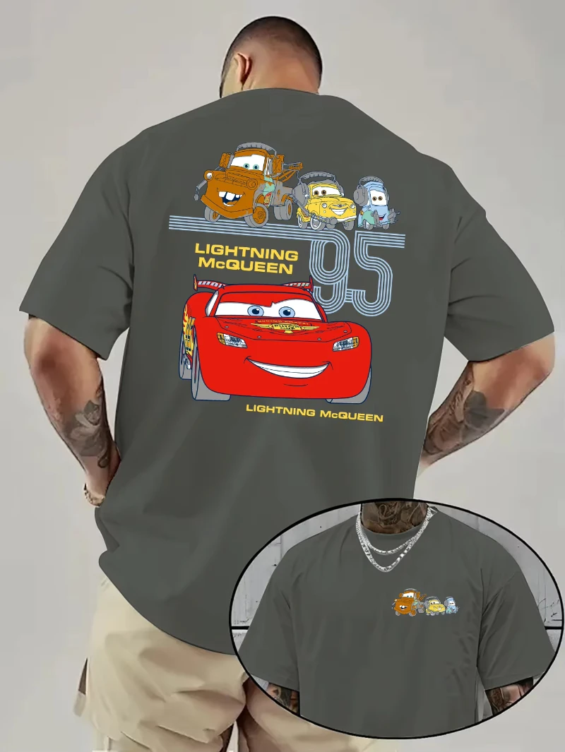 مينيسو 2025 موضة عيد الميلاد جديد ماكوين 95 ماتر الرجال سيارة البرق تي شيرت عادية المتضخم للجنسين تي شيرت ملابس الشارع