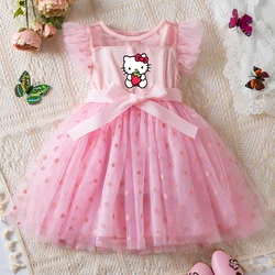 Hello Kitty-Robe de princesse en maille pour petite fille de 2 à 6 ans, jupe d'été pour fête de mariage