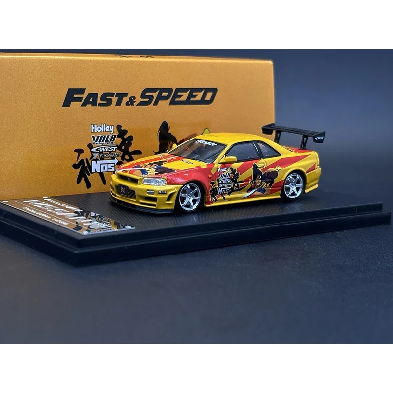 In Stock FS 1:64 Skyline GTR R34 Z Tune High Wing Bull SRS Diecast Diorama Car Model Collection Fast Speed