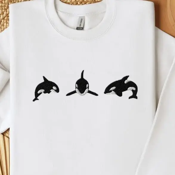 

Embroidered Orcas Whale Sweatshirt Retro Vintage Sweatshirt Graphic Hoodies Y2K Casual Daily Wear Versatile Stylish Pullover