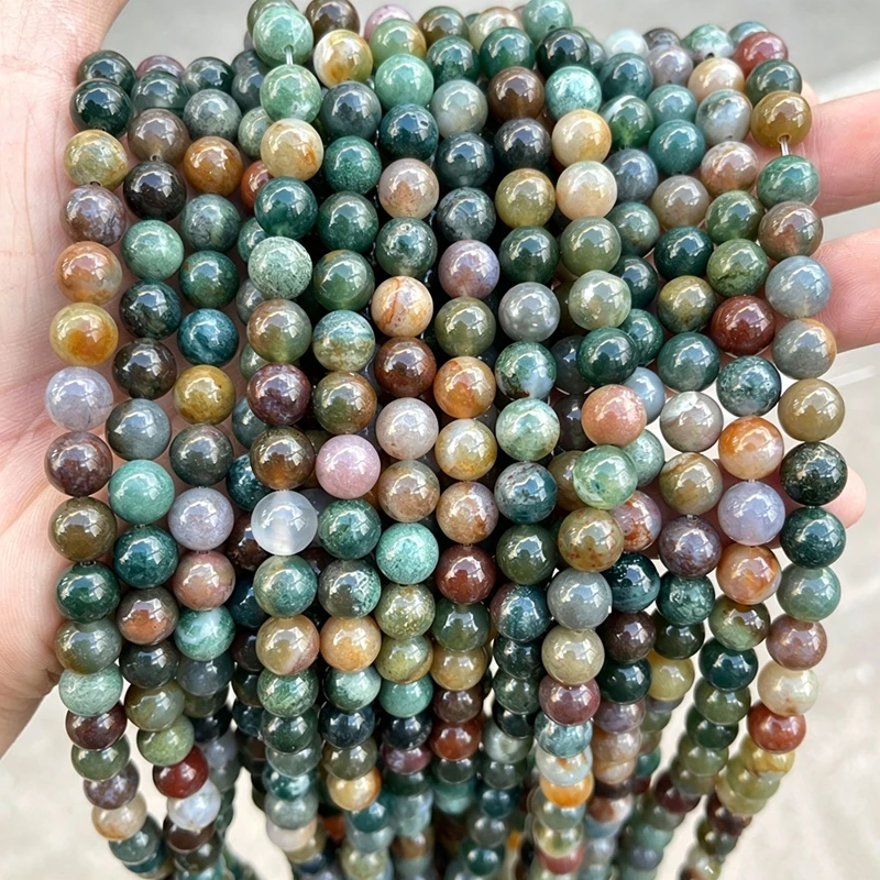 Natural Peacock Indian Agate Beads Round Loose Spacer For Jewelry Making Bracelet Necklace DIY Accessory Supplies Findings