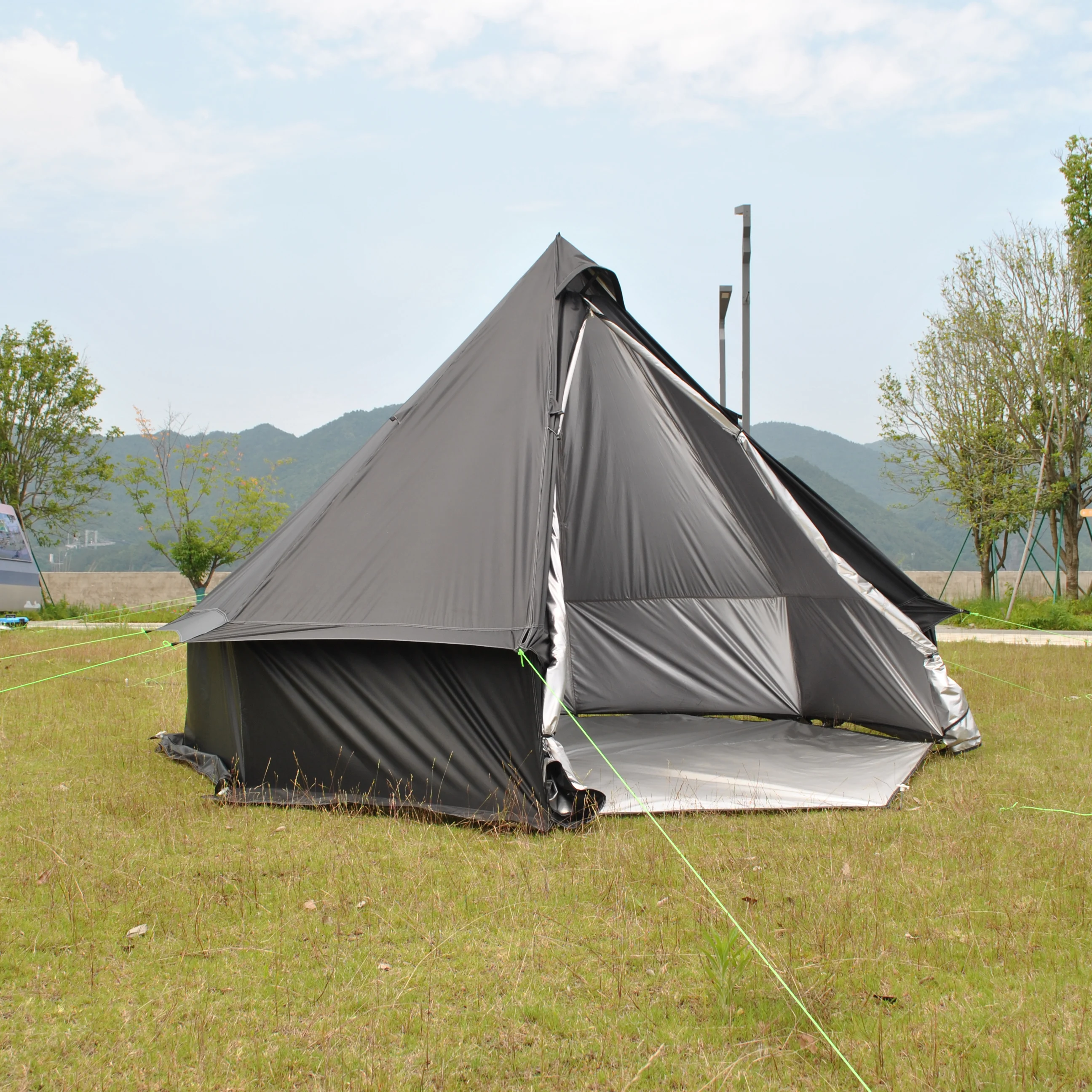 خيمة جرس، يورت مع مقبس موقد، خيمة حائط قابلة للتنفس ومقاومة للماء وقابلة للتنفس، ملاءة أرضية قابلة للفصل لحفلات التخييم