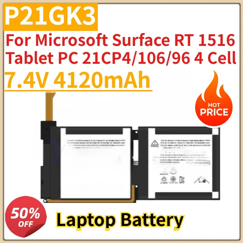 

High Quality New 7.4V 4120mAh P21GK3 Laptop Battery Rechargeable For Microsoft Surface RT 1516 Tablet PC 21CP4/106/96 4 Cell