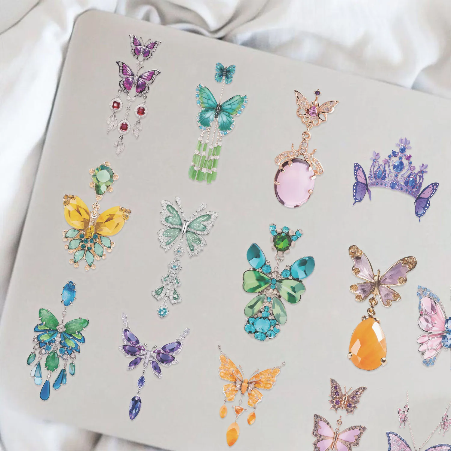 50pcs Butterfly Jewelry PET Stickers for Scrapbook, Laptop, Water Bottles, Phone, Car Decals Transparent Back to School