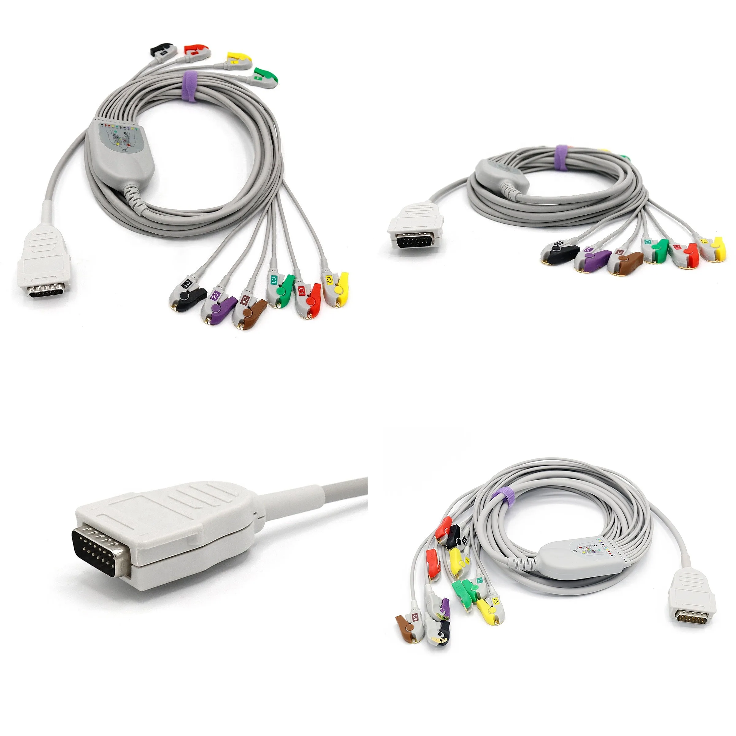 Compatible Reusable ECG EKG Cable Burdicks EKG Machine 10 Leads IEC Grabber Clip Type 3.4 Meters