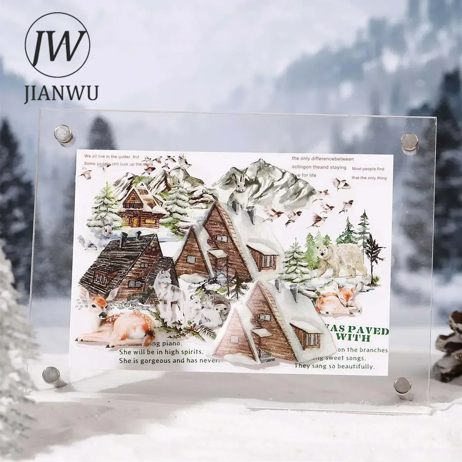 JIANWU 60mm*200cm Snow Country Forest Series Vintage Plant Landscaping Material Collage PET Tape Creative DIY Journal Stationery