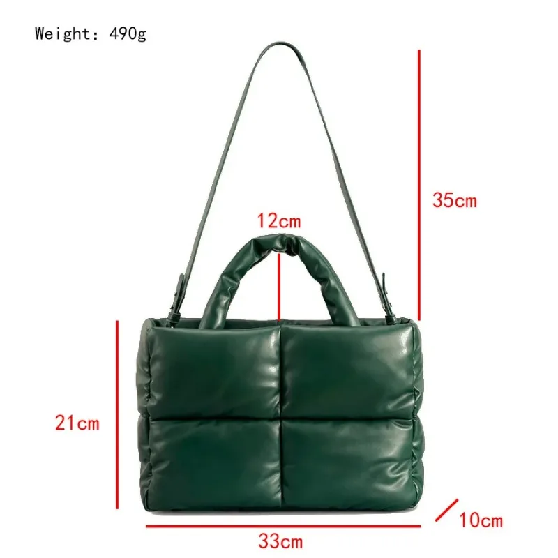 2024Fashion Leather Padded Tote Bag for Women Designer Quilted Handbags Luxury Soft Pu Shoulder Bags Down Cotton Winter Bag Big