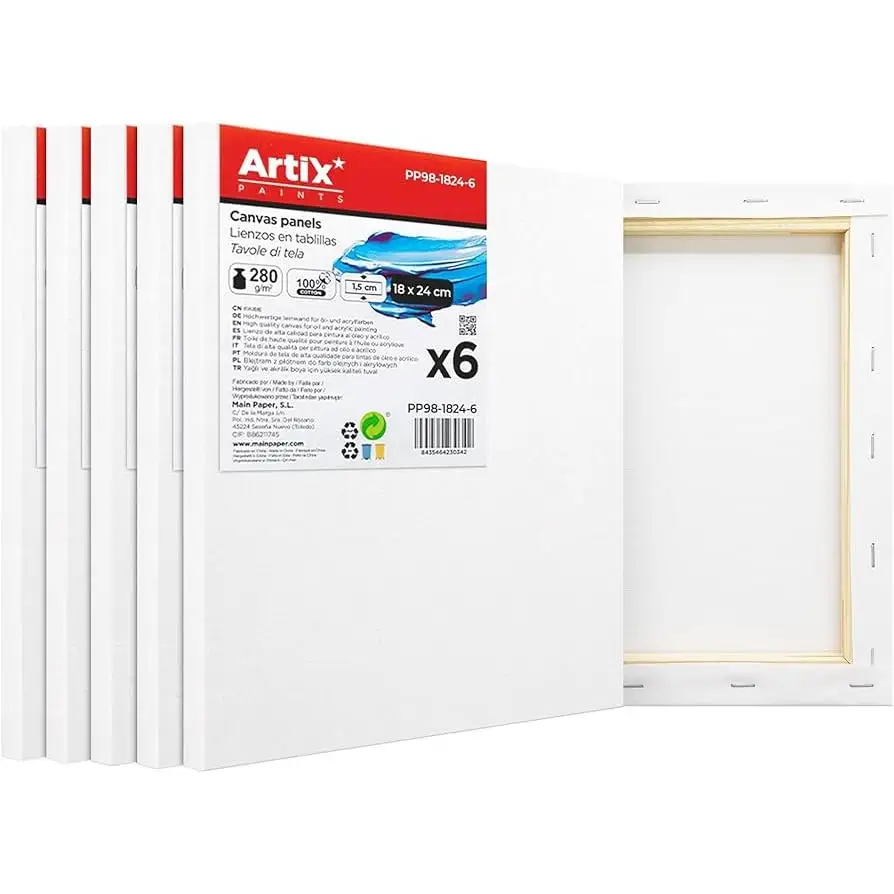 ARTIX Painting Canvas, All Sizes and Primed Panels 100% Cotton 280g/m², Pre-Stretched Canvas for Acrylic Paint, with Wood Frame, for Professional Artists/Mainpaper