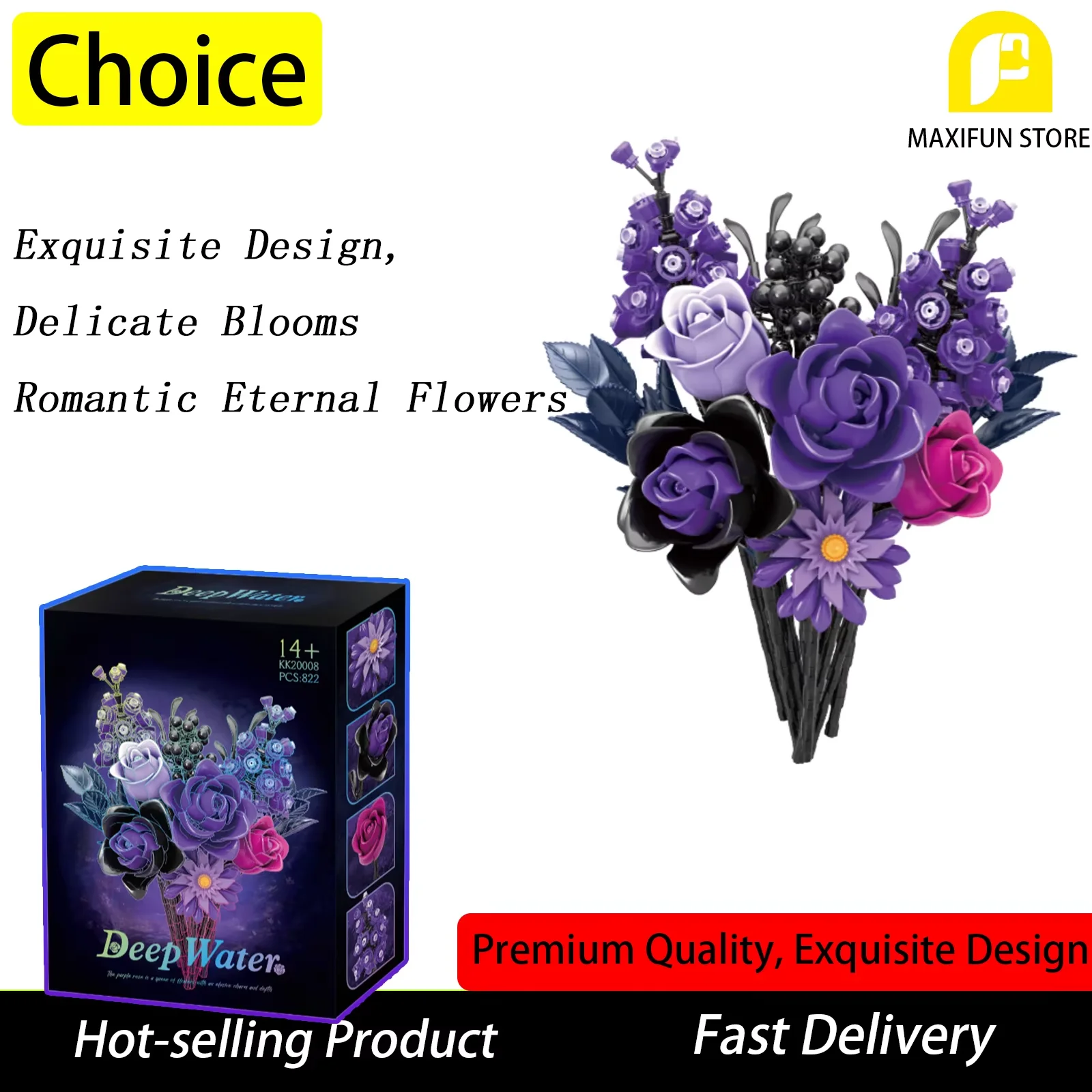 

822PCS Purple Flower Bouquet Building Block Romatic Gift Desktop Decoration Model Gift For Girl Women Education Toy