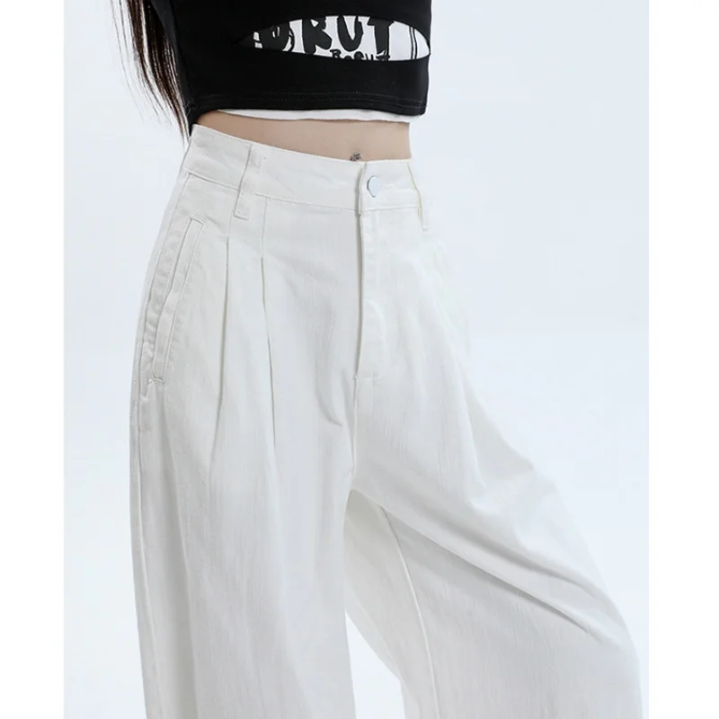 2025, neue amerikanische Retro-lose Hose mit weitem Bein, weißer Tropfen, atmungsaktiv und vielseitig, gerade Cowboy-Freizeithose für Damen