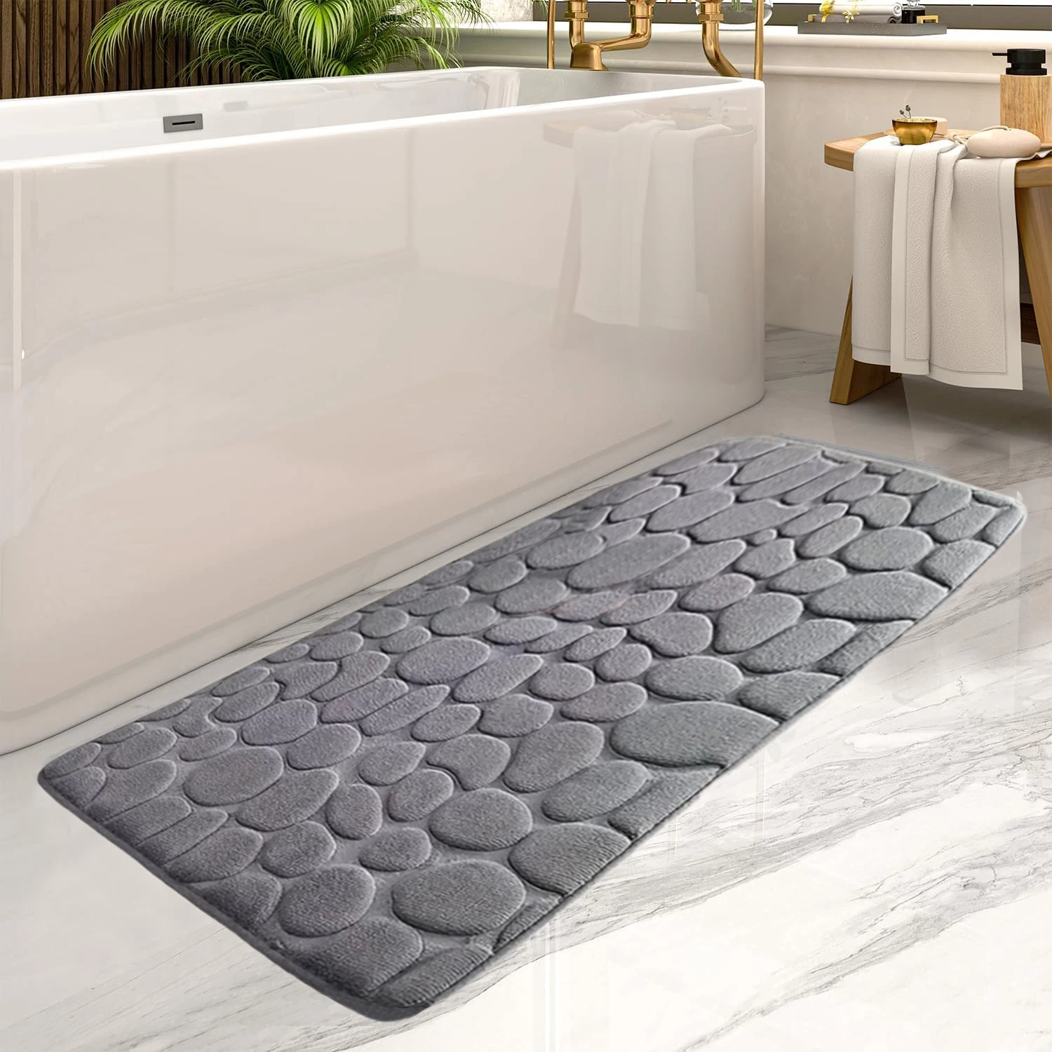 Alfombrilla de gran tamaño para baño, alfombra antideslizante y absorbente de 19,7x47, 2 pulgadas, tira larga para bañera, decoración del hogar