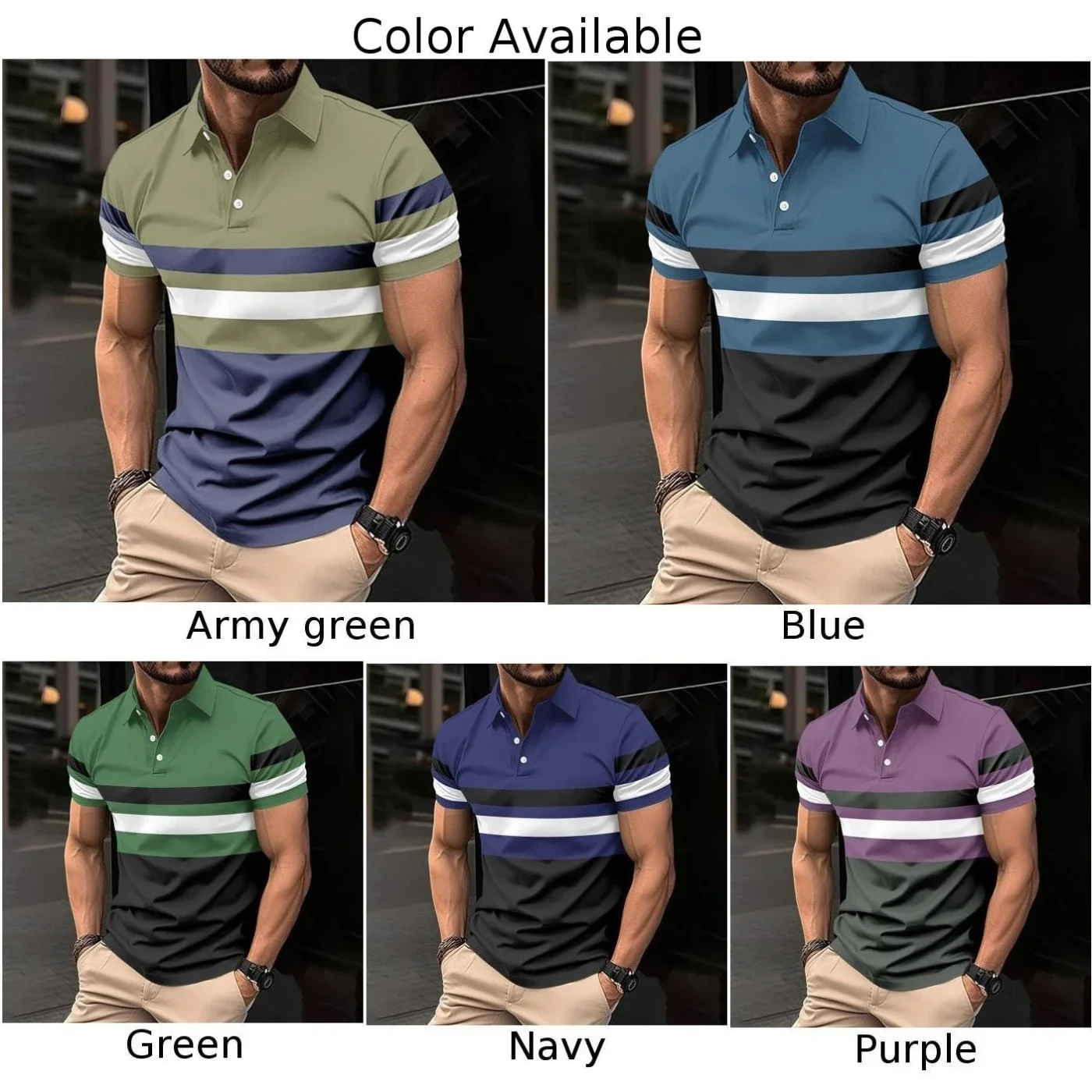 Camiseta elegante para hombre para verano, cuello de solapa, poliéster, manga corta Regular, camiseta ligera elástica de verano para hombre