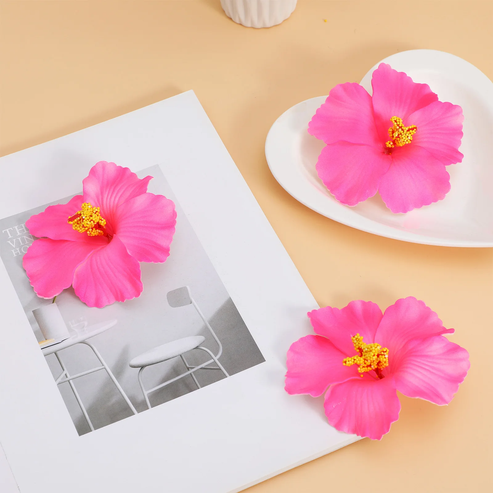 

Hibiscus Artificial Flowers Decoration Pink Silk Decorations for Cake Decorating
