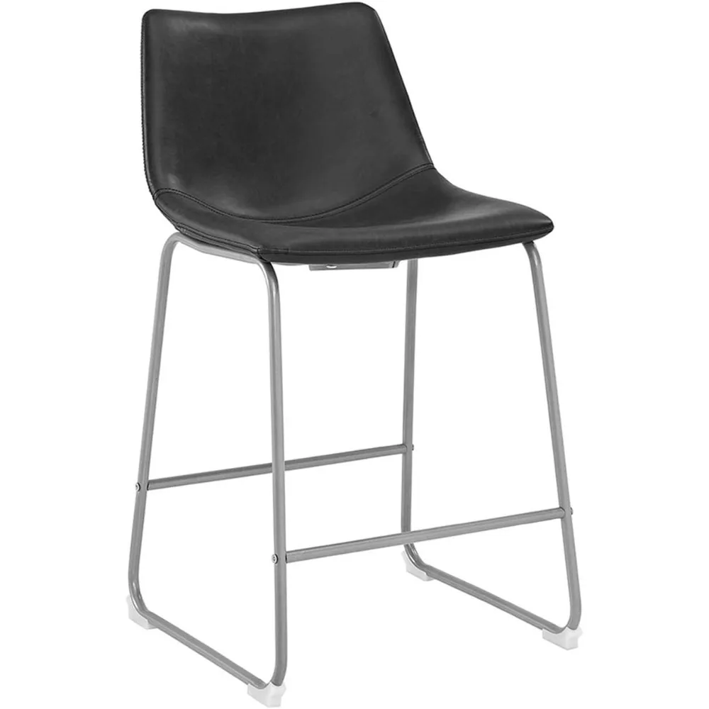 Douglas Urban Industrial Faux Leather Armless Counter Chairs, Set of 2, Black