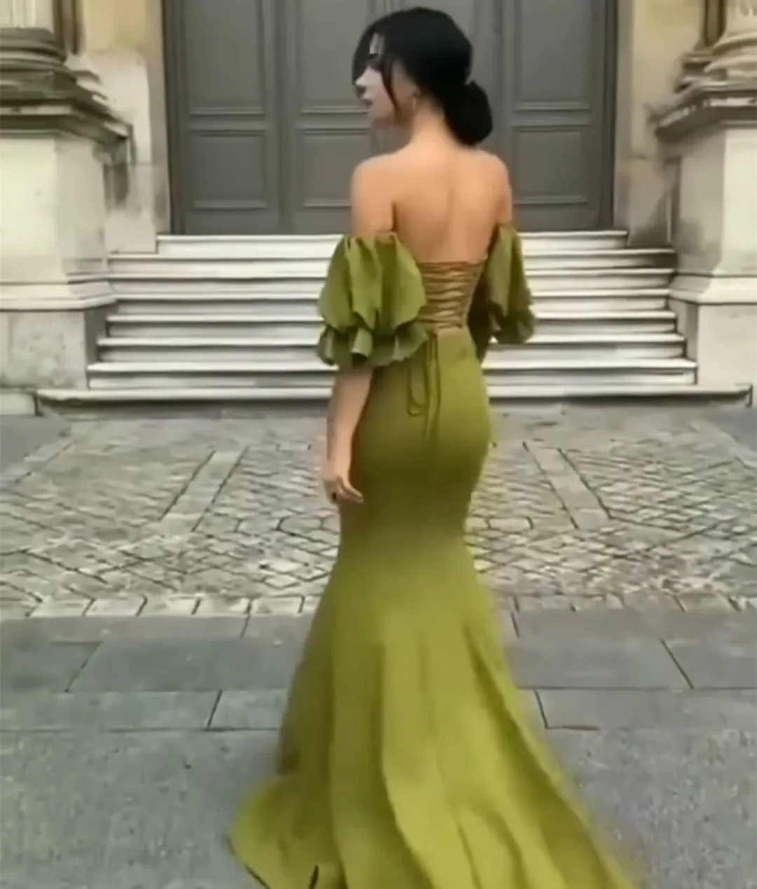 Olive Green Satin Evening Dresses With Puffy Sleeves for Women Mermaid Long Sweetheart Prom Dress for Teens 2023 فساتين طويلة