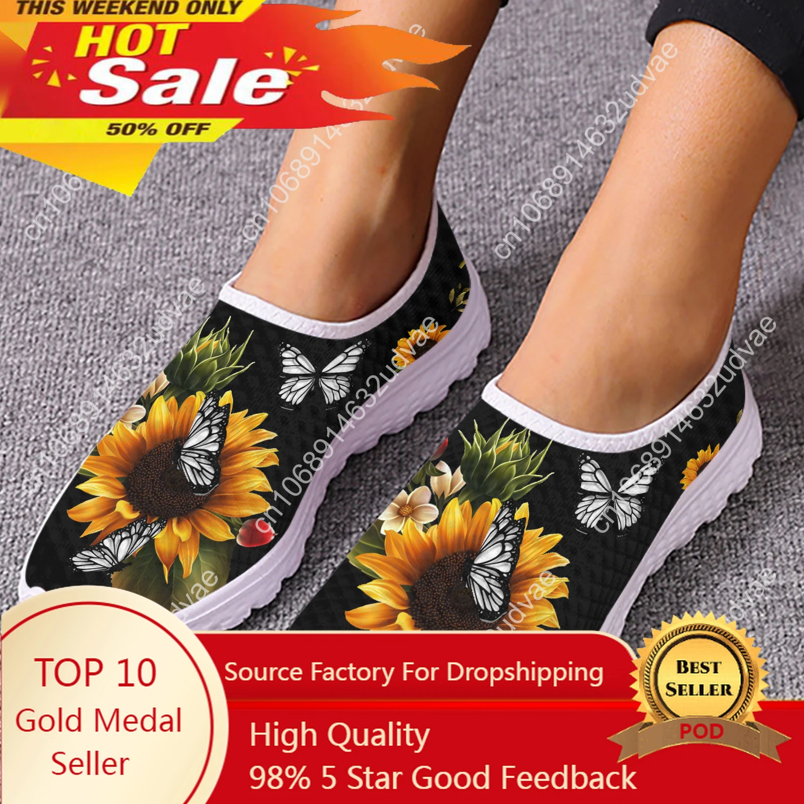 

Fashion Sunflower Butterfly Loafers Summer Lightweight Breathable Outdoor Walking Shoes Casual Sneakers Zapatos