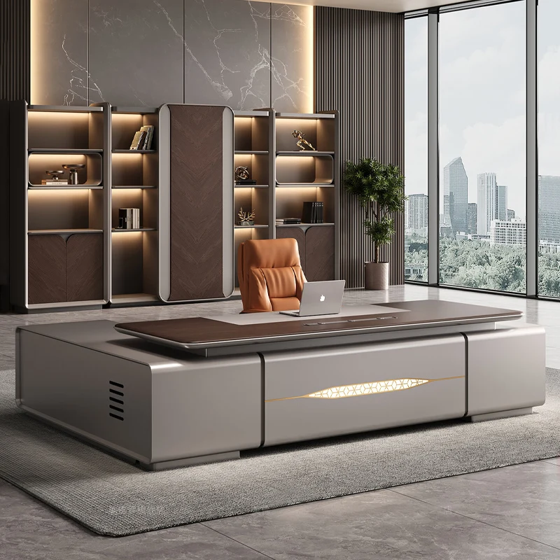 Elegant Modern Executive Office Desk L-Shaped with Sideboard Modular Healthy Office Furniture Wood Commercial Suite