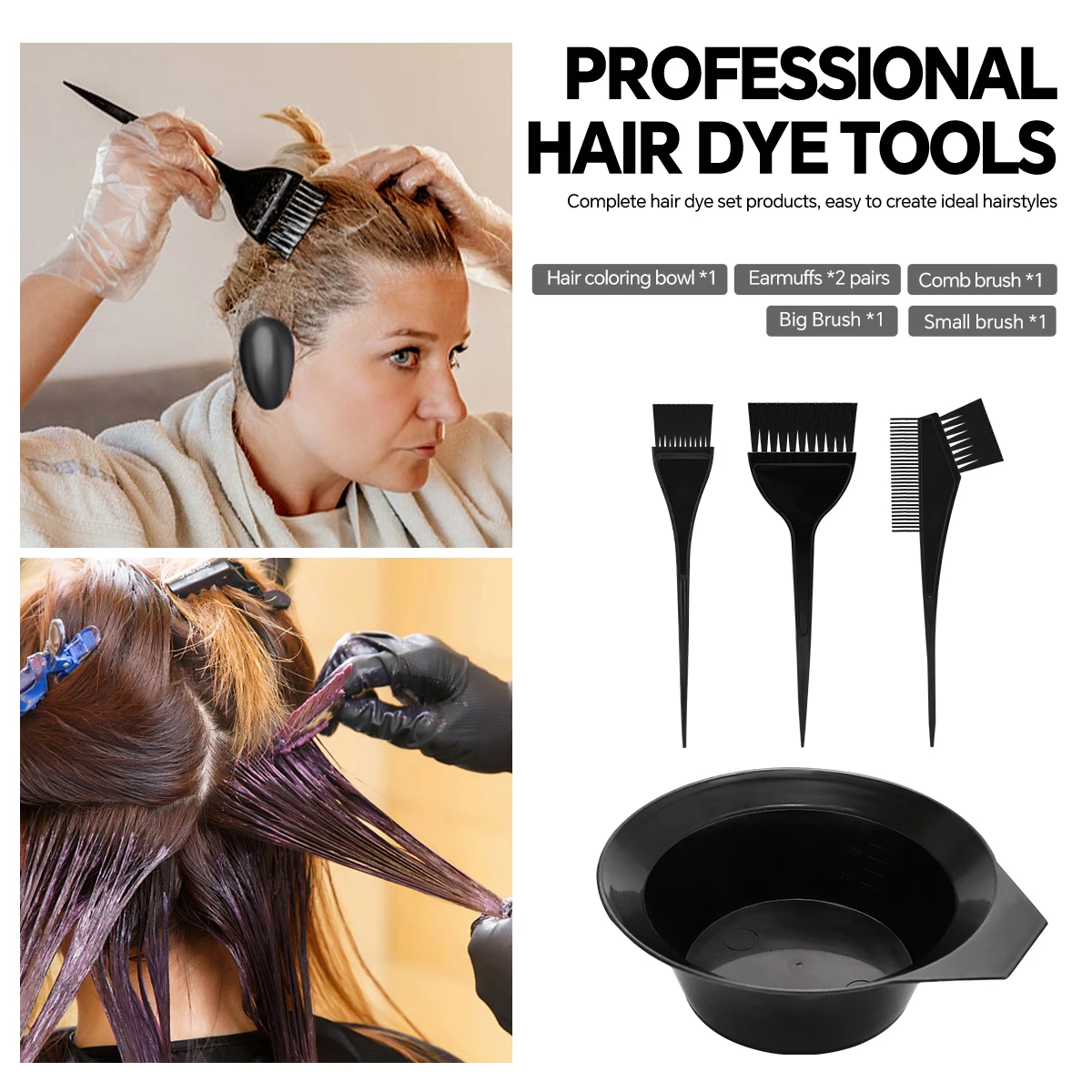 

Набор для окрашивания волос из 4 предметов: чаша для смешивания с кистью, профессиональные инструменты для окрашивания из нержавеющей стали с зажимом для домашнего использования и парикмахерских