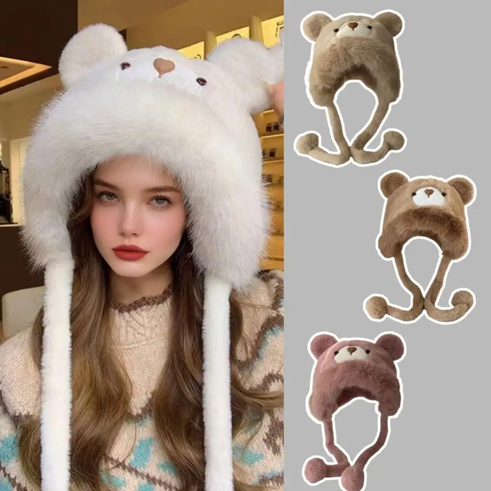 

Warm Lightweight Hat Cozy Plush Bear Winter Hat with Ear Protection for Women Thickened Warm Lei Feng Hat for Outdoor Activities
