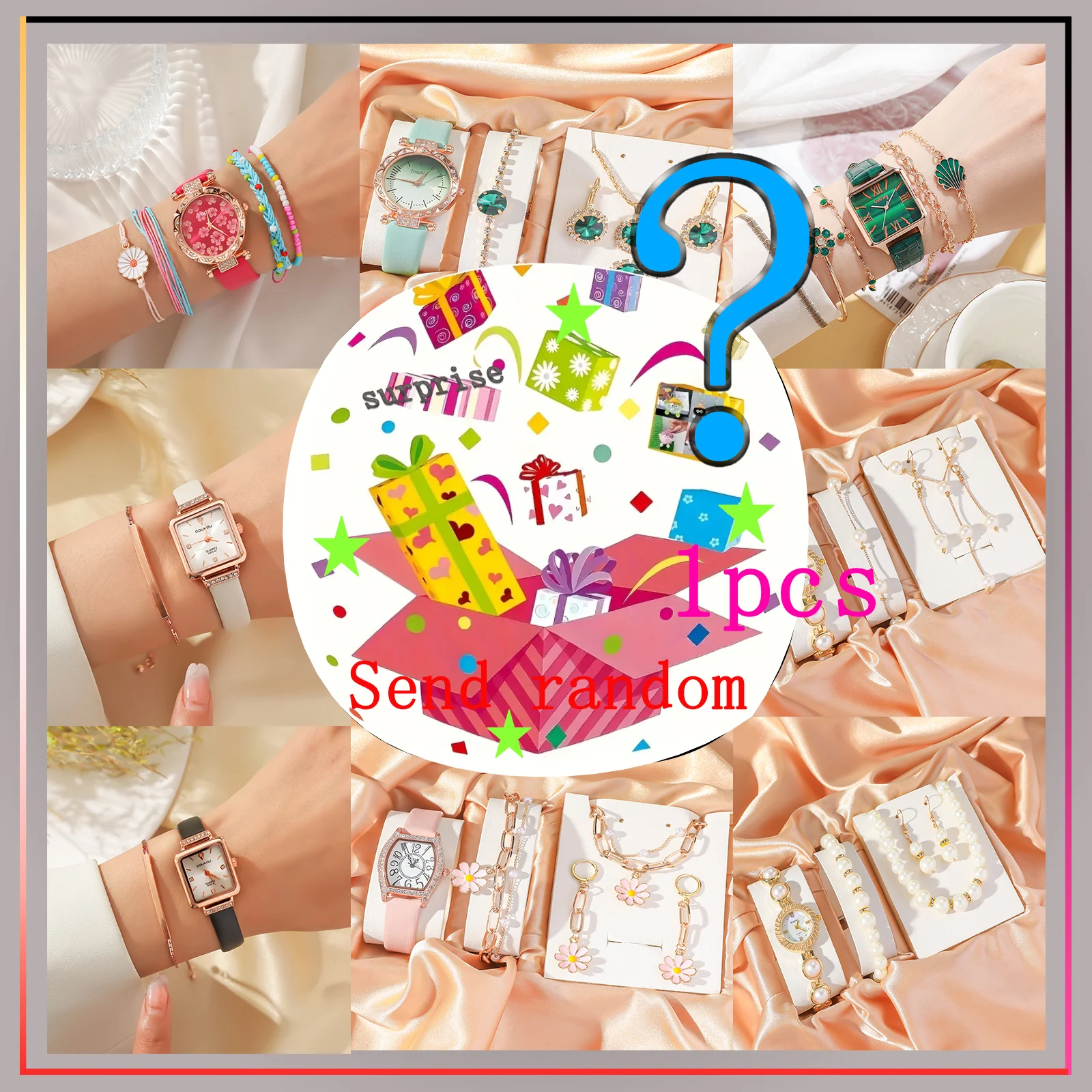 

Surprise blind box Japanese girl style dial inlaid diamond leather strap ladies watch jewelry set random style