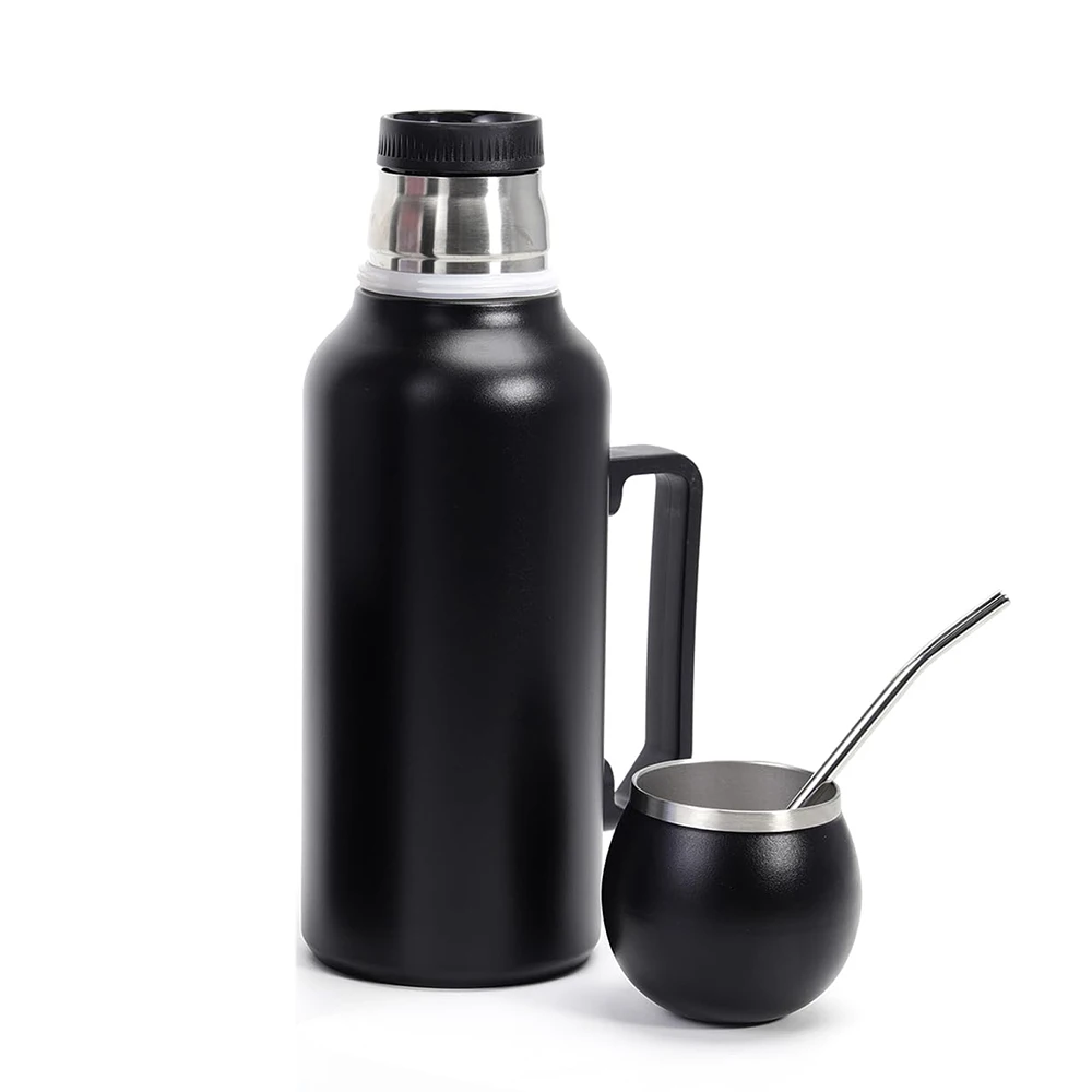 Frasco de botella térmica de acero inoxidable con aislamiento al vacío Yerba Mate de 1,3 L con pajita Bombilla para acampar botella térmica de doble pared