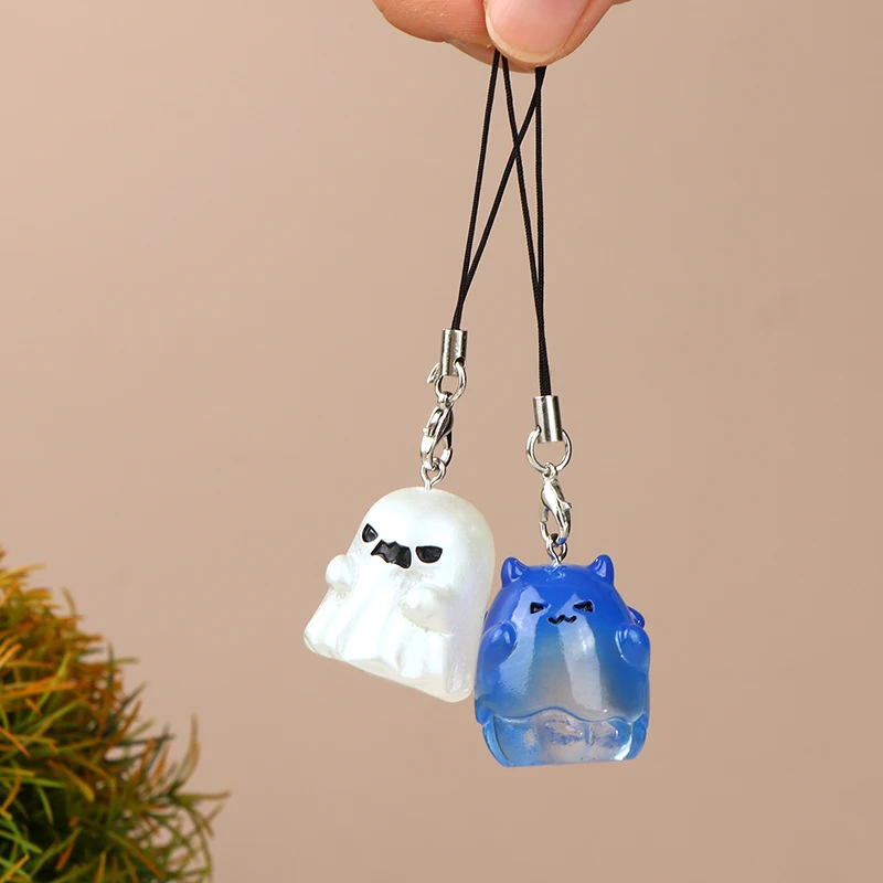 Cartoon Ghost Phone Lanyard Creative Resin Mobile Phone Chain Cute Ghost Phone Charm Keychain Halloween Gifts