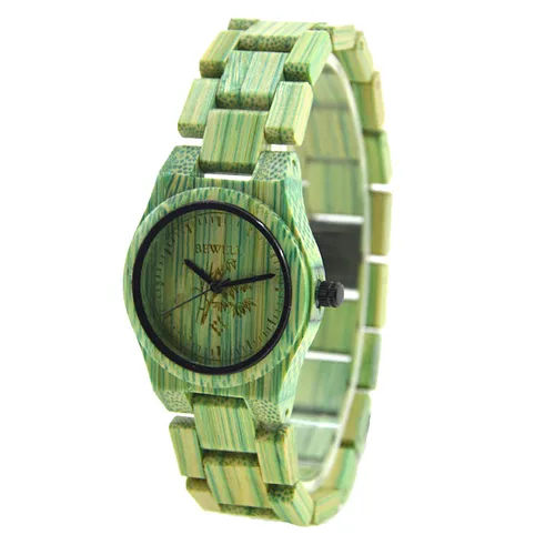 Imagen 1 del producto Reloj de cuarzo para mujer Reloj de regalo para mujer de bambú verde Reloj elegante para mujer