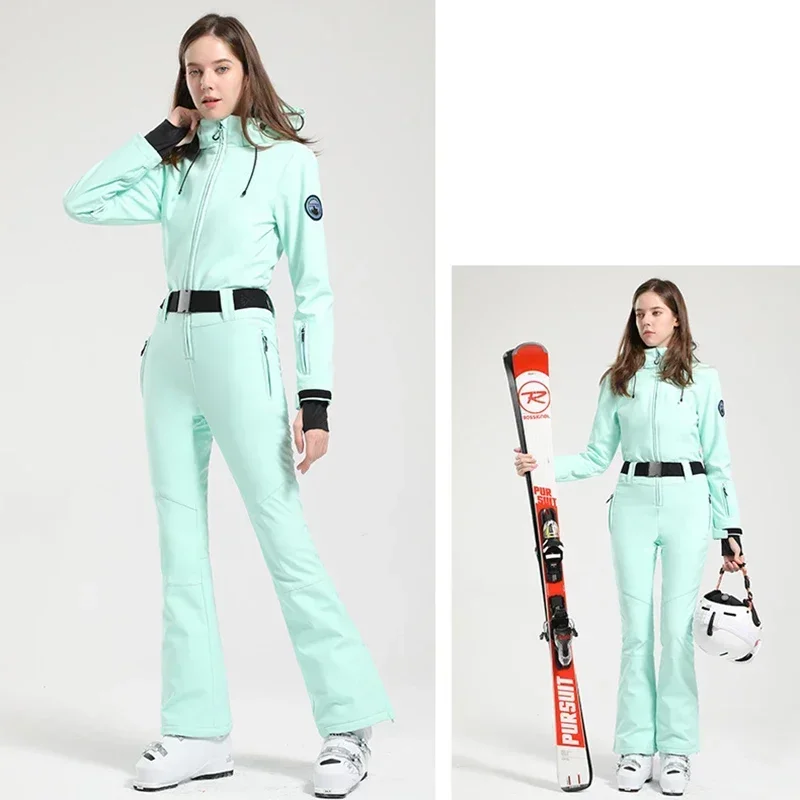 Traje de esquí ajustado para mujer, chaqueta de Snowboard al aire libre, monos a prueba de viento, mono Cálido impermeable, conjunto de esquí de una